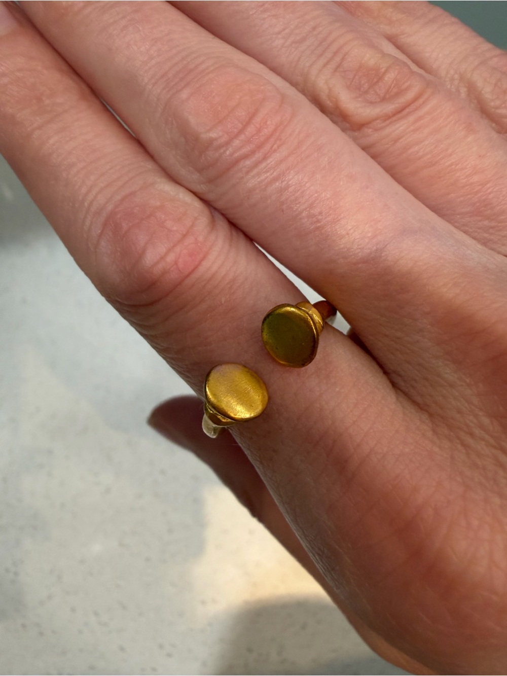 Minimalist Matte Gold Tone Open Cuff Ring Modern Artisan Statement Size 7.25